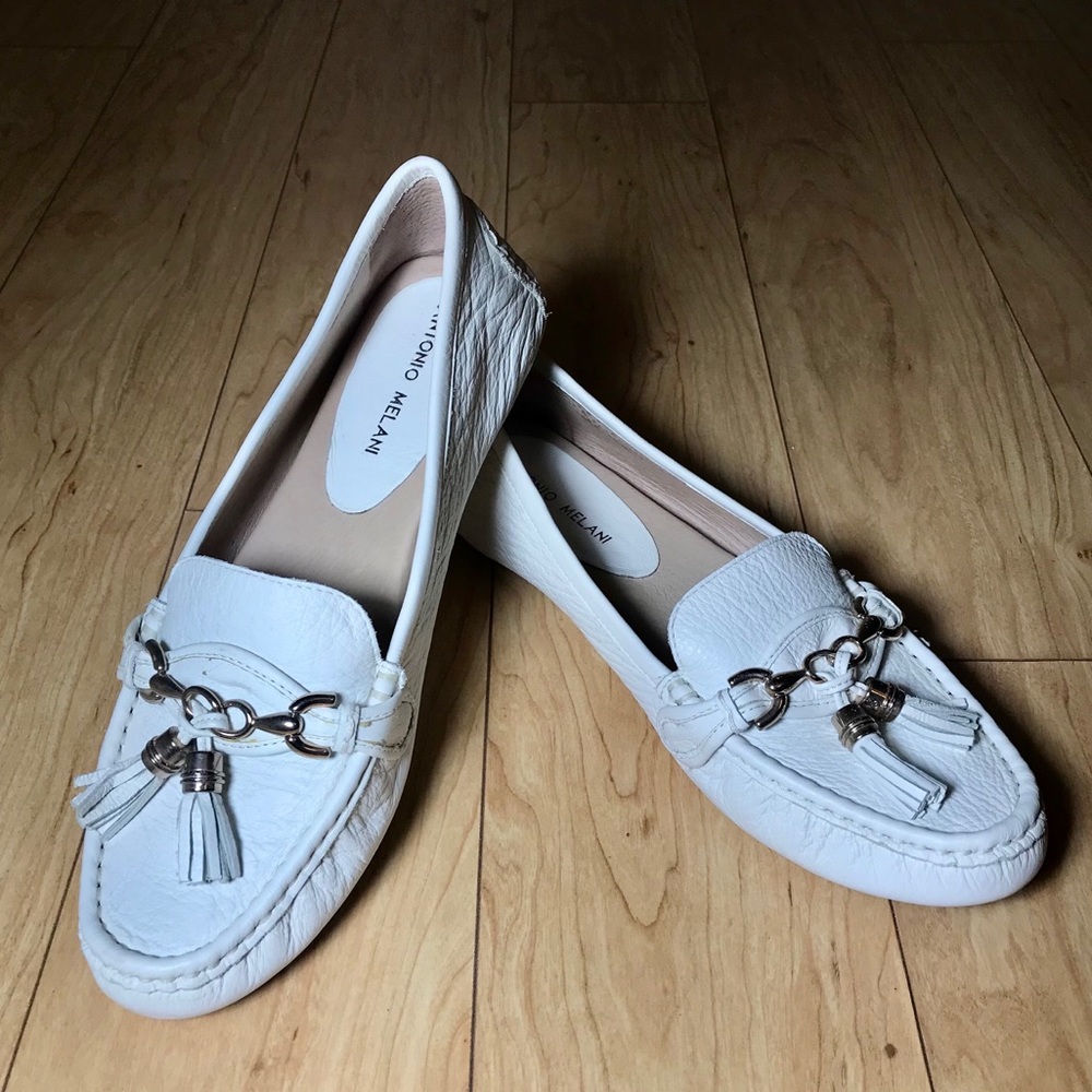 Antonio Melani White Leather Loafers